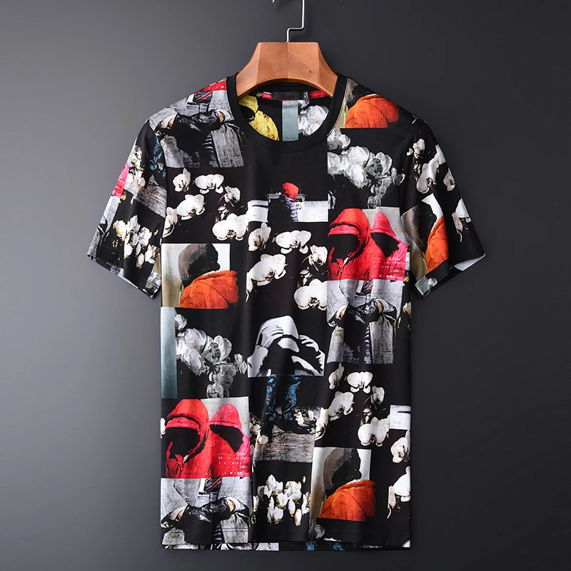 Мужские футболки Minglu с цифровым принтом роскошные повторяющимся и коротким