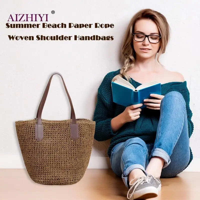 خمر ورقة حبل المنسوجة شنطة كتف الحياكة دلو أعلى-حقائب بيد الصيف حقيبة شاطئية للنساء السببية أكياس bolso موهير خمر ورقة حبل المنسوجة شنطة كتف الحياكة دلو أعلى-حقائب بيد الصيف حقيبة شاطئية للنساء السببية أكياس bolso موهير