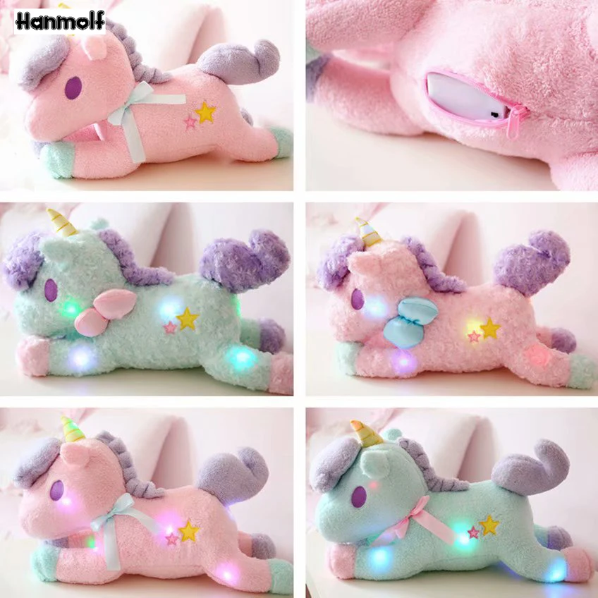 unicornio de peluche con luz