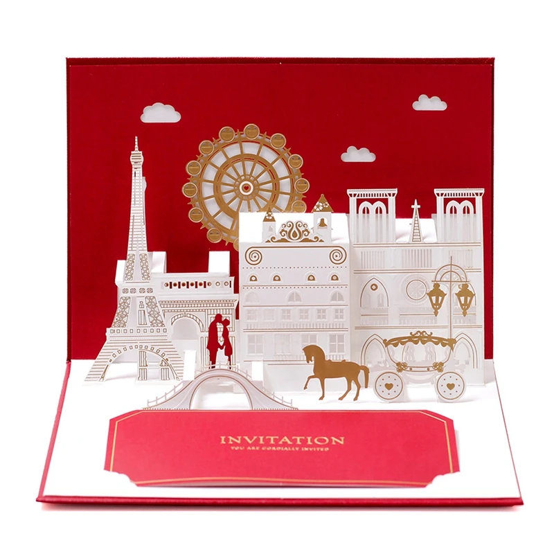 Wedding invitation 10Pc Top grade 3D Pop Up Greeting Card laser cut Customized for Marriage Postcards Handmade Valentines Gifts