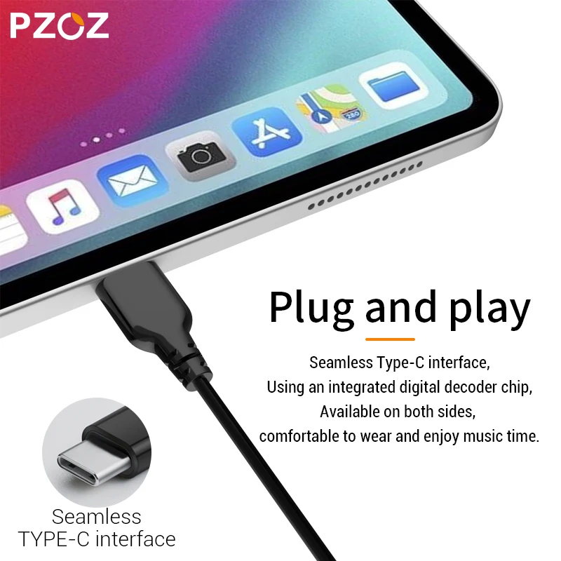 PZOZ USB C Earphone Wired Control Bass In Ear type c Sport Headset Type C Jack Headsets With Mic For Xiaomi Mi Mix 2s 8 SE 6X A2