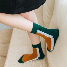 Новинка, модные женские носки, хлопковые, 5 пар, полосатые, Осенние, дышащие, мягкие, повседневные, длинные, счастливые, женские носки