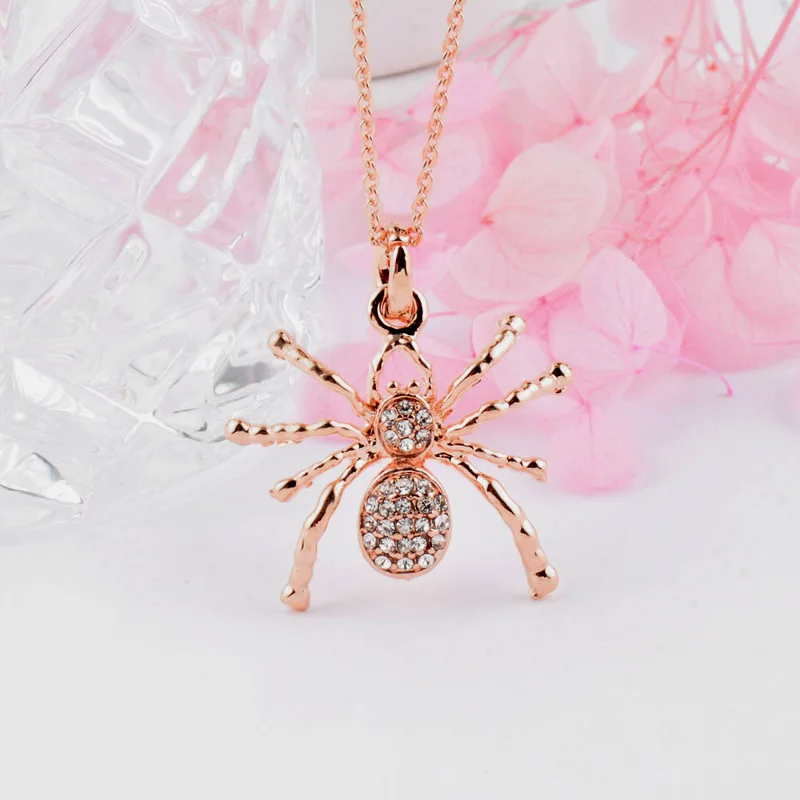 SINLEERY панк кубический цирконий паук кулон животное ожерелье розовое золото серебро цвет Женская мода на заказ ювелирные изделия XL294 SSH