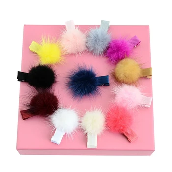 

12 Pcs Korean Fur Ball Pompom Hair Clip Pin Barrettes Headwear For Baby Girls