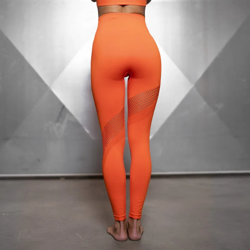 Женские Бесшовные легинсы с высокой талией, штаны для йоги, одежда для фитнеса, колготки для спортзала, женская спортивная одежда, Стрейчевые спортивные штаны для бега - Цвет: Orange