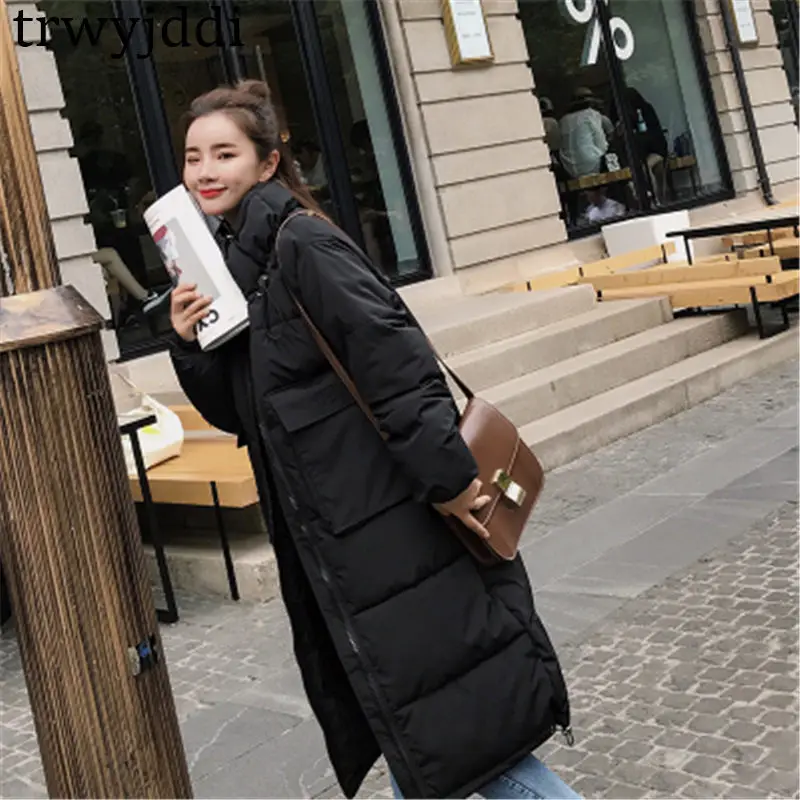 Новинка, модная осенне-зимняя куртка, Женская хлопковая куртка, Корейская длинная хлопковая одежда, Зимняя женская теплая парка, пальто A1712 - Цвет: black