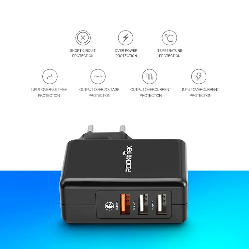 Rocketek Высокое качество путешествия 3 USB зарядное устройство Универсальный Quick Charge