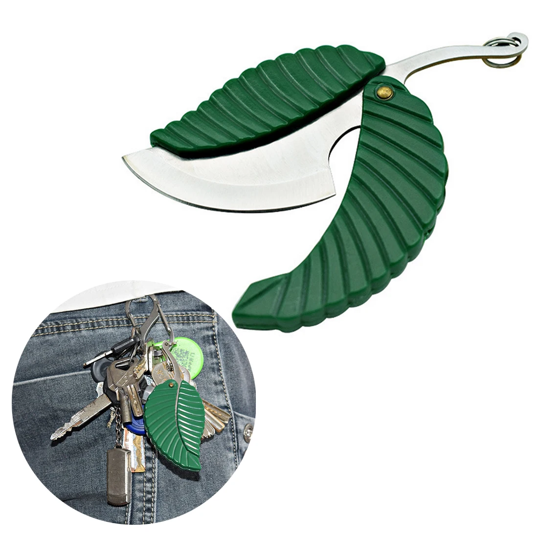 

1pcs Green Mini Fold Leaf Shape Pocket Knife Folding Keychain Knife Outdoor Camp Knife Camping kamp malzemeleri