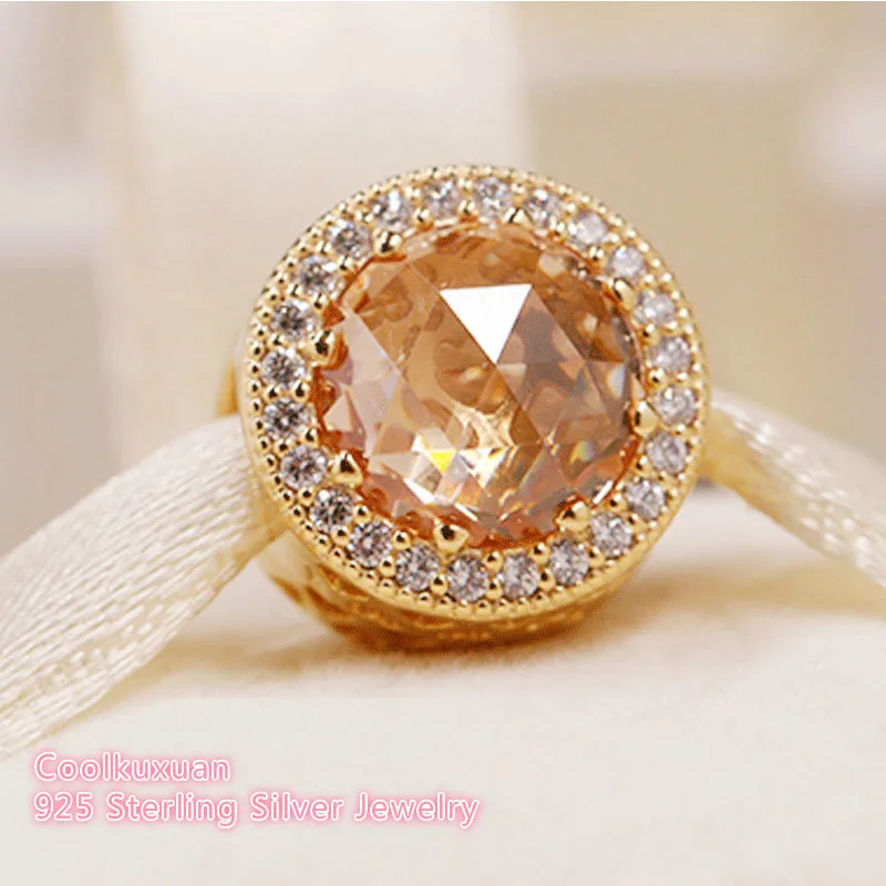 

2018 Autumn Original 925 Sterling Silver Radiant Hearts Charm, Yellow color & Multi-Colored CZ Beads Fit Pandora Charms Bracelet