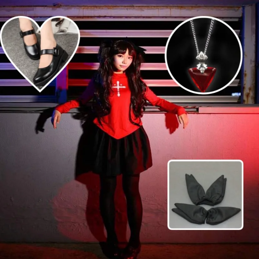 full set Новинка, аниме, костюм для Хэллоуина, для косплея, Fate/Stay Night Rin Tohsaka, Униформа, платье, Cos, аниме, для женщин, вечерние, парик, ролевые игры - Цвет: full set