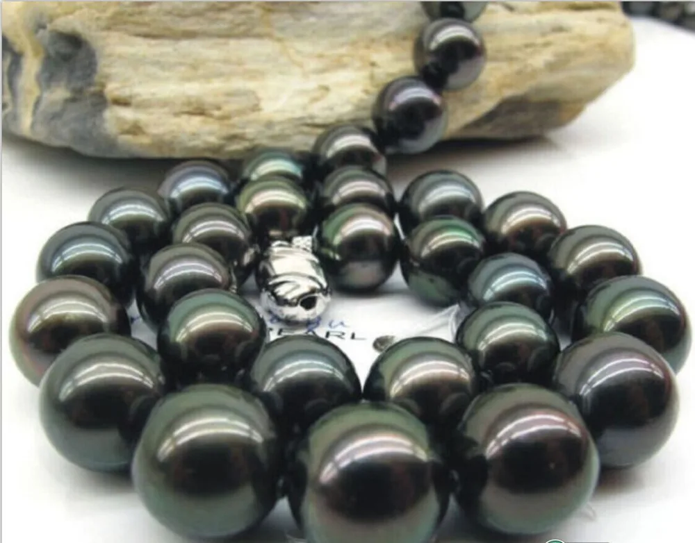 

FREE SHIPPING HOT sell new Style >>>>stunning 11-12mm tahitian round peacock green pearl necklace18inch