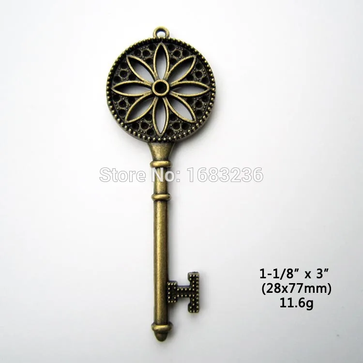 Large Key Pendant Skeleton Key Pendant Antiqued Silver Ornate Thick Skeleton Key 