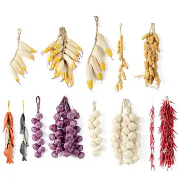 

Artificial Vegetables Lifelike Foam Garlic Corn Red Pepper Squid Hanging String Kitchen Decoration Photography Props