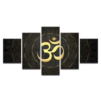 

Modern Canvas Wall Art Home Decor For Living Room HD Prints Poster 5 Piece Buddha OM Yoga Painting Golden Symbol Pictures