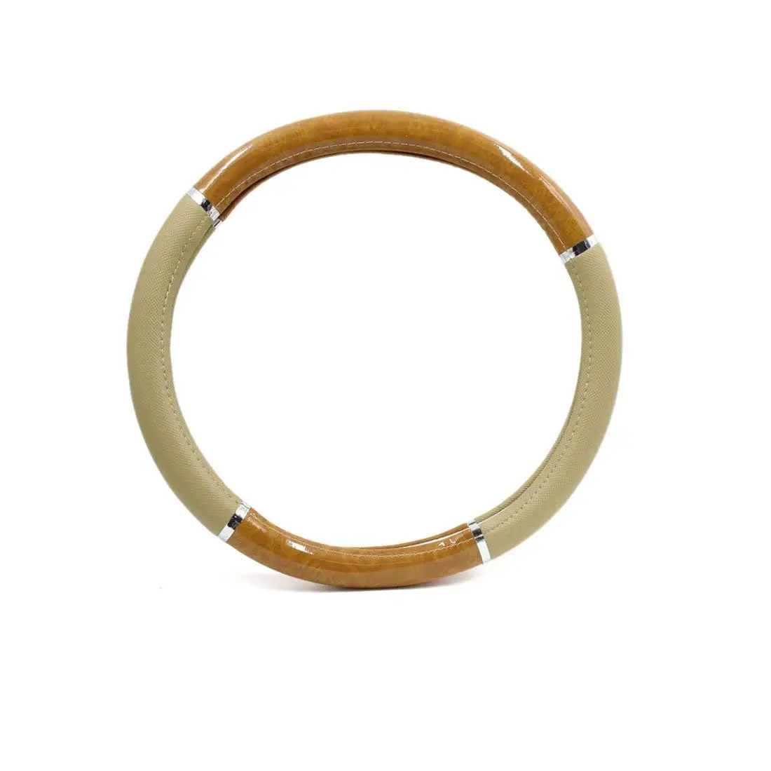 uxcell 38cm Outer Dia Beige Brown Faux Leather Car Steering Wheel Cover
