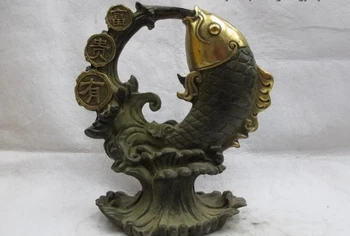 

Chinese Classic Bronze Gilt Home Feng Shui overfly carp cyprinoid Fish Wealth