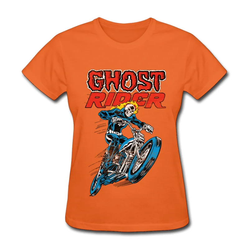 Comics Ghost Rider T Shirt New Coming Summer Autumn Short Sleeve Crewneck Tops T Shirt Cotton Fabric Women Summer Clothing Shirt Ghost Rider orange