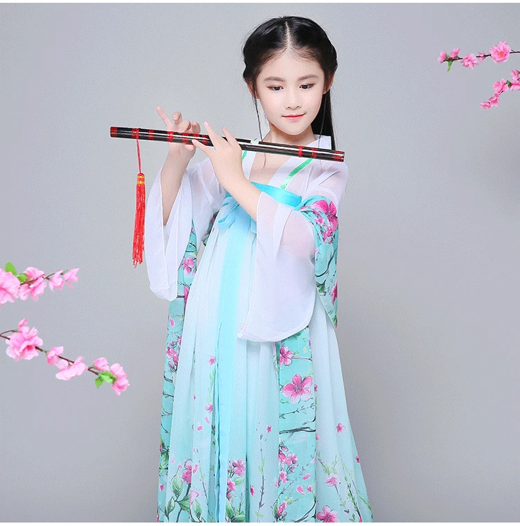 Детский китайский костюм для народных танцев, платье ханьфу для девочек, Детский костюм принцессы для танцев, сценический костюм феи 89