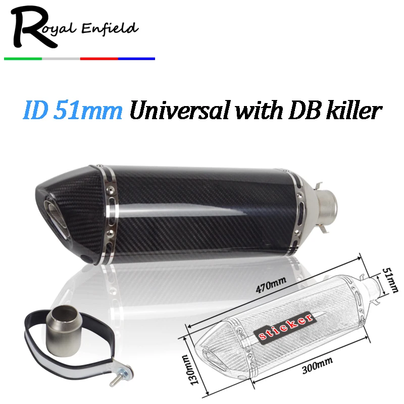 

36-51mm Universal Exhaust Muffler Pipe Carbon fiber with DB killer For GY6 R1 R3R6 FZ6 Most Motorcycle for akrapovic