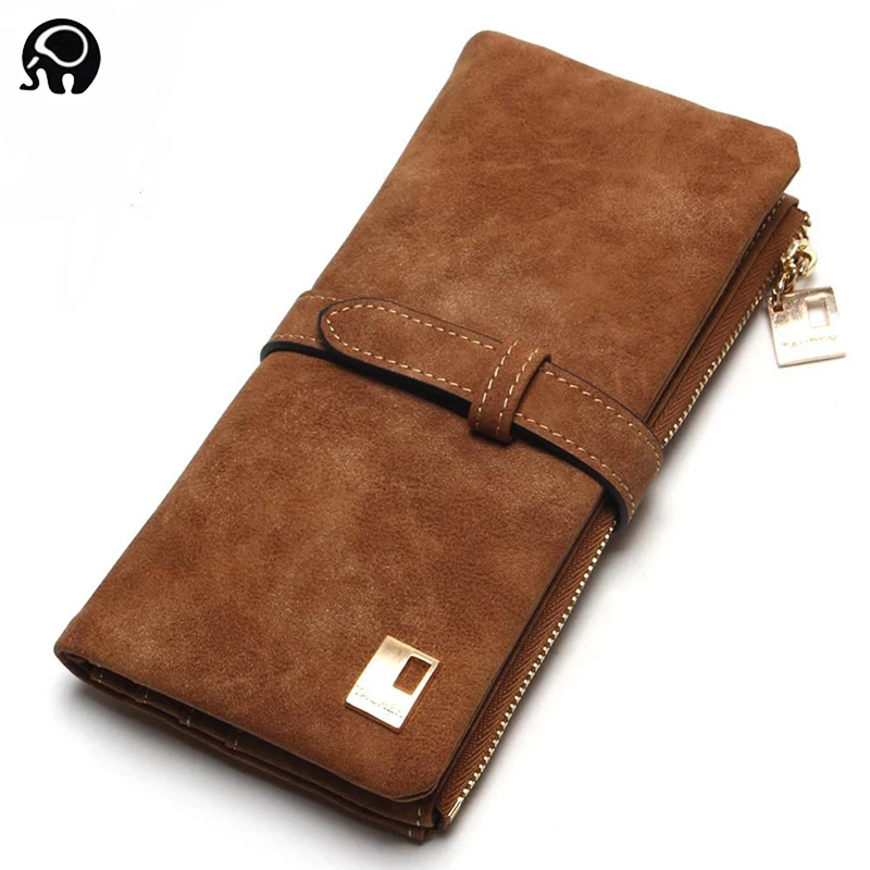 

2018 Fashion Women Wallets Drawstring Nubuck Leather Zipper Wallet Women Purse Two Fold Clutch Long Ladies Pu Leather Wallet