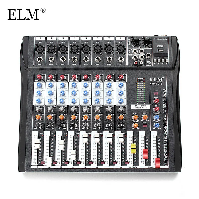 

ELM Professional 8Channel Digital Sound Mixing Amplifier Mixer Console Microphone Karaoke Audio Mixer 48V Phantom Power With USB