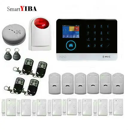 

SmartYIBA Wifi GPRS GSM Alarm System Metal Remote Control Strobe Siren RFID SMS Alarma With Door Sensor PIR Motion Alarm Kits