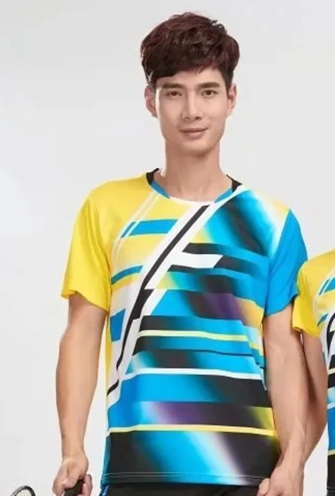 Женский и мужской Джерси Быстросохнущий дышащий комплект одежды летняя одежда для тенниса и бадминтона рубашка+ Короткий Спортивный костюм L2066YPD - Цвет: ONLY MEN SHIRT