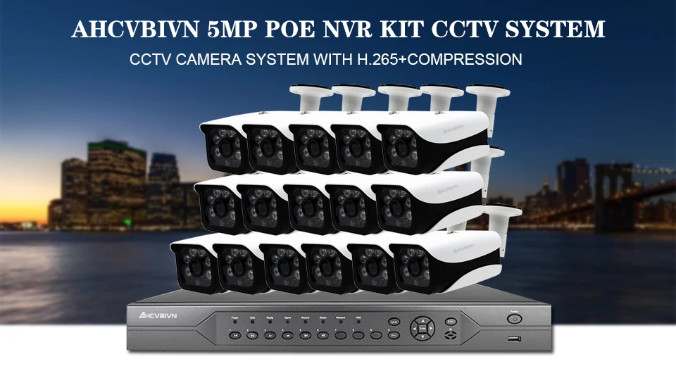 AHCVBIVN 16CH 5MP POE NVR 5MP камера комплект Открытый 5MP PoE ip-камера аудио запись Onvif FTP система видеонаблюдения комплект видеонаблюдения