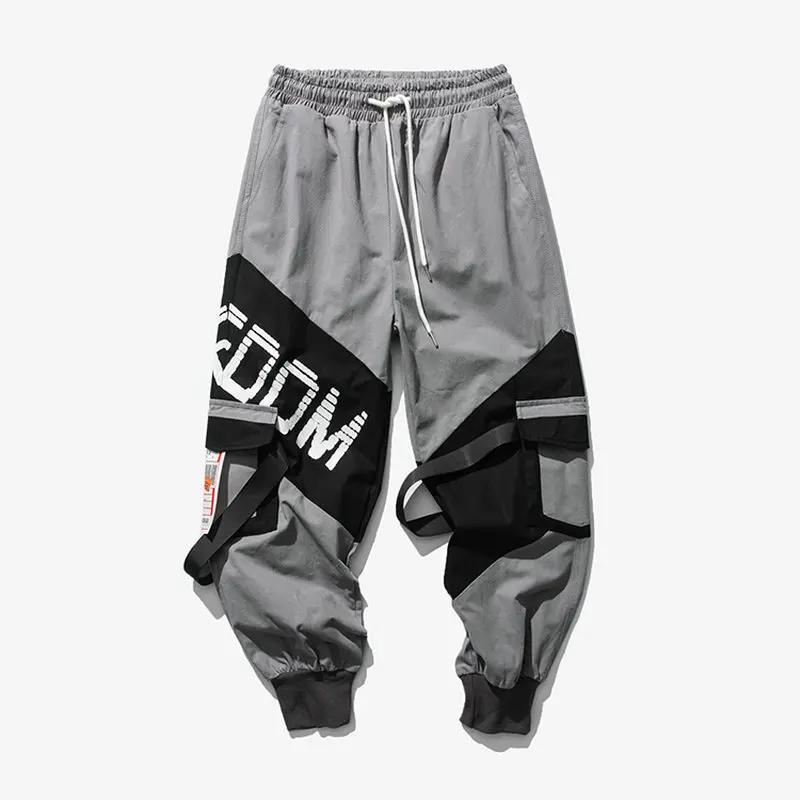 

Streetwear Harem Jogger Pants Men Patchwork Casual Mens Cargo Pants Ribbons Pockets Ankle-length Trousers Men мужские штаны