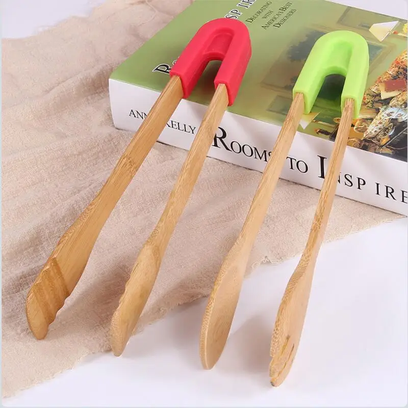 

2 Pcs Bamboo Bread Cake Food Clip Barbecue Buffet Clip Silicone Food Clip Kitchen Tools