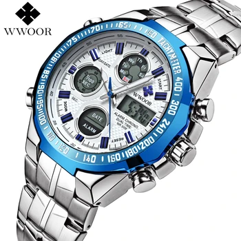 

WWOOR Men Waterproof Sports Watches Men Brand Luxury Quartz Analog LED Digital Clock Male Army Military Watch relogio masculino