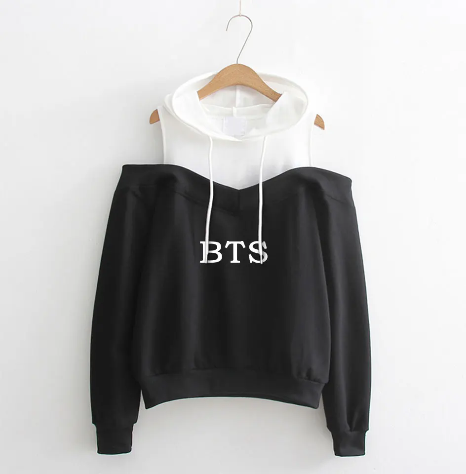 

BTS Hoodie Off-Shoulder long sleeve Women hip hop sweatshirts Off-Shoulder Hooded BTS Hoodies women's Sweatshirts Fashion Female