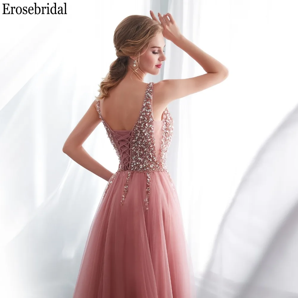 Женское длинное платье трапеция Erosrbridal вечернее с глубоким v образным вырезом и