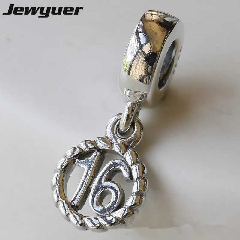 

925 sterling Silver 16th birthday Charms Beads Fit European Charm Bracelets Snake Chain necklace pendant DIY fine Memnon DA0853