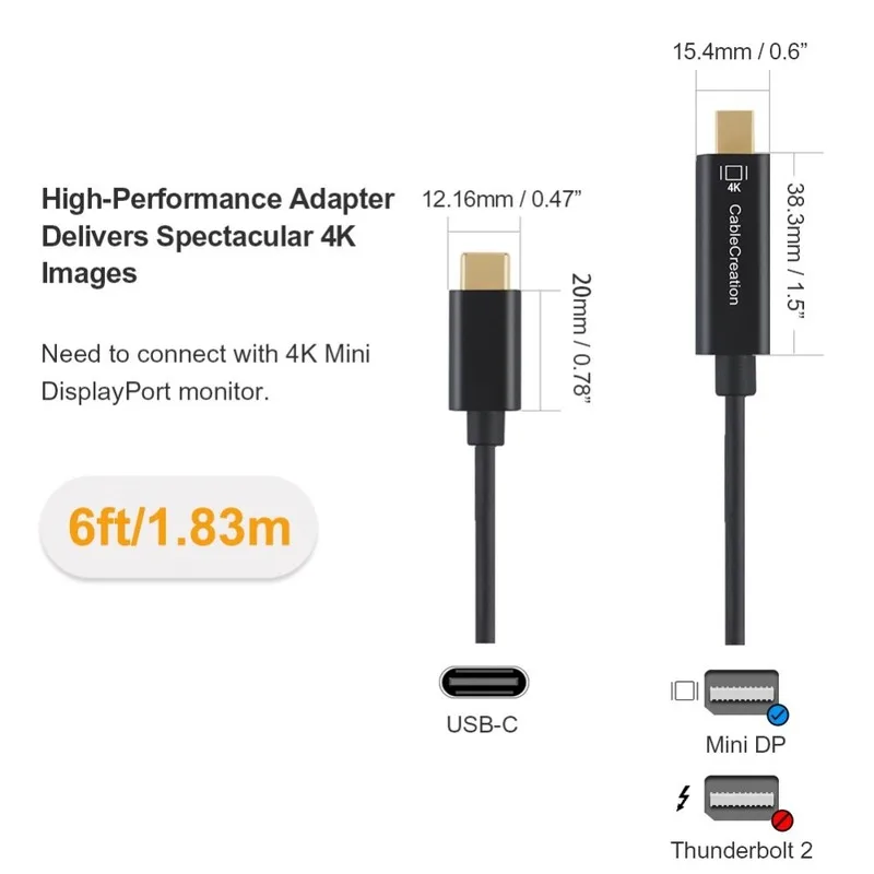 USB C для Mini DP кабель типа DisplayPort 4K 60Hz Алюминиевый адаптер (не Thunderbolt) MacBook Pro Chromebook