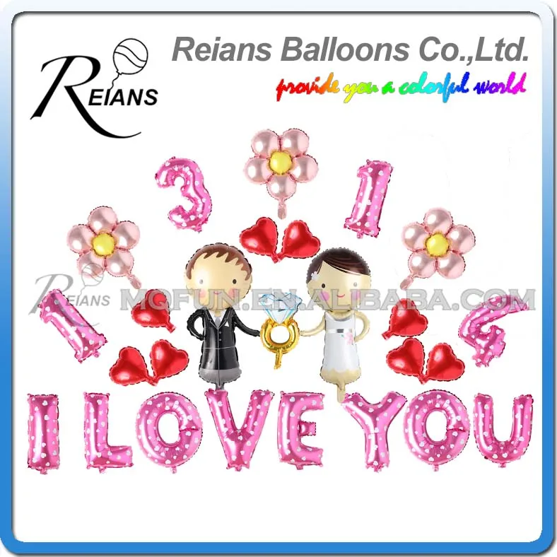 

50 Set Reians Cartoon I LOVE YOU Wedding Groom bride flower Party Decoration Letter Number Helium Air Aluminum Foil Balloons Set