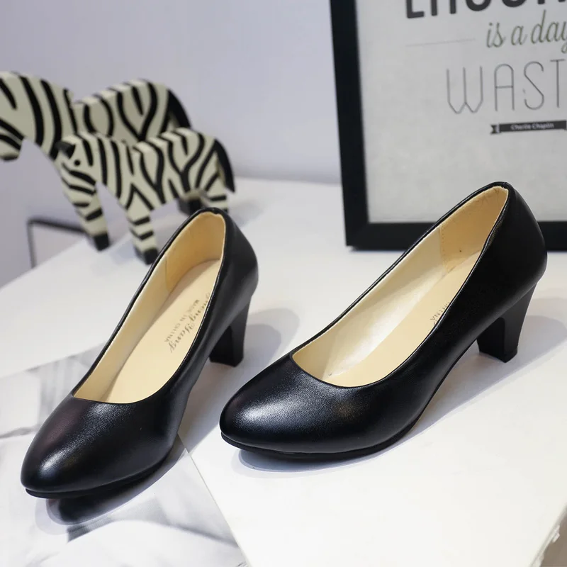 

Spring, summer, autumn work shoes in the female black light mouth with ol professional tooling soft leather shoes