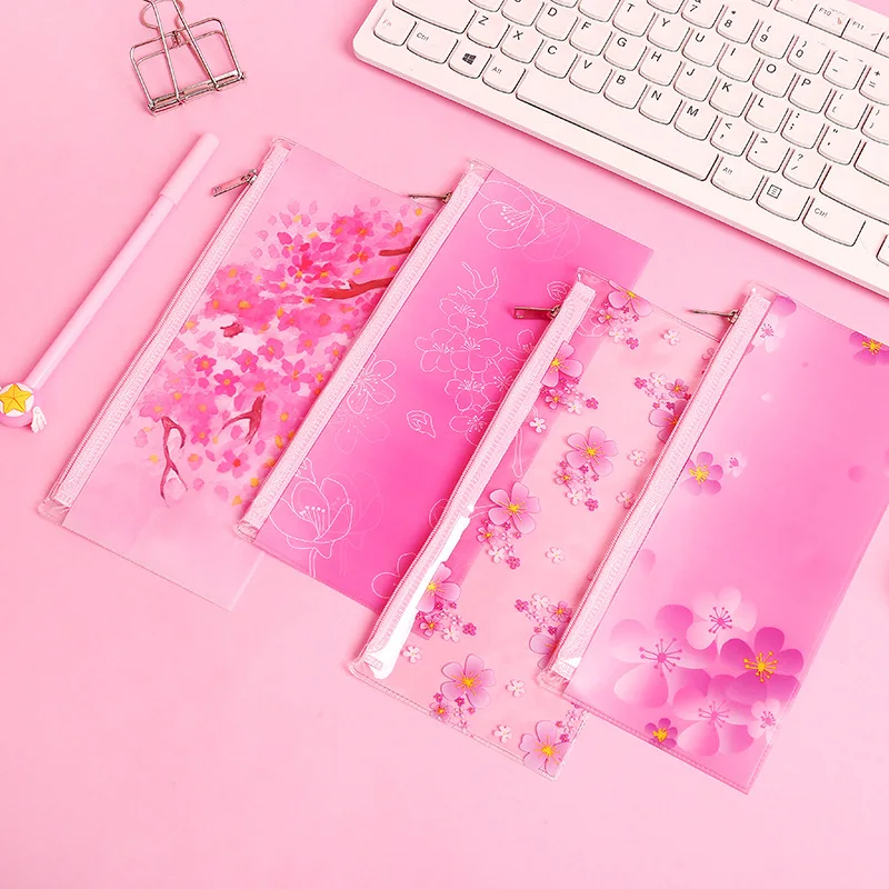 

Cute Pink sakura Pencil Case Kawaii Girls Pencil bags Simple Transparent animal pencil box School Stationery students Supplies