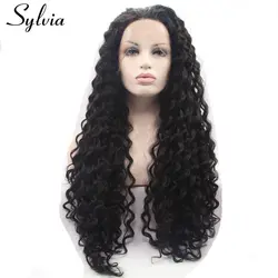 Sylvia 1b # синтетические кружева спереди парики натуральный черный вьющиеся прическа жаропрочных волокна волос для черной женщины бесплатная