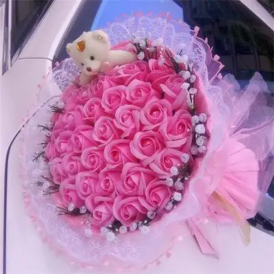 Прекрасный плюшевый медведь кукла игрушки мыло роза свадебное оформление букета подарок для романтического фестиваля Выпускной Рождественский подарок для девочки - Цвет: 03