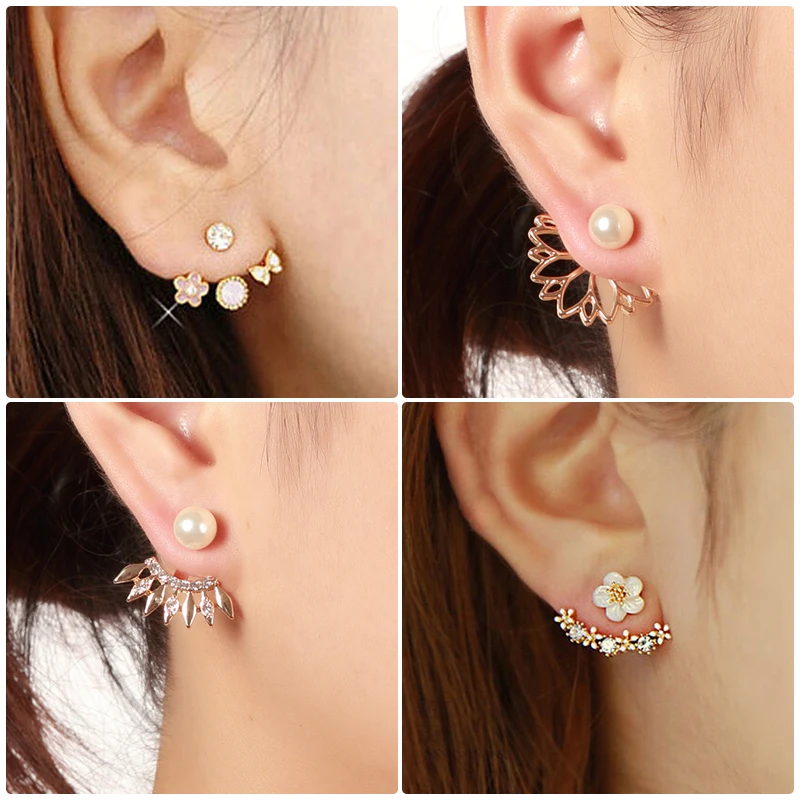

H:HYDE Korean Jewelry Zircon Pearl Heart Crystal Flower Angel Wings Geometry Stud Earrings For Women Statement Ear Jewelry DY