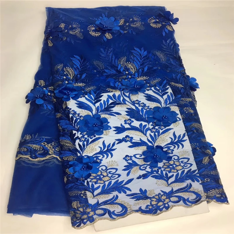 

3D Flowers African Laces Fabrics Embroidered Stones African French Tulle Lace Fabric 2018 African French Net Lace Fabric