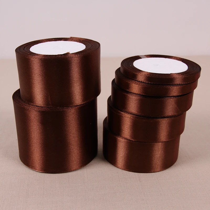 

25Yard Satin Ribbon Brown Silk Home Wedding Party Decoration Gift Wrapping Apparel Sewing Fabric Ribbon Bow Material DIY Decor