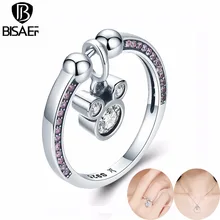BISAER Genuine 925 Sterling Silver Ring Geometric Square Dazzling CZ Finger Rings for Women Anniversary Engagement Jewelry