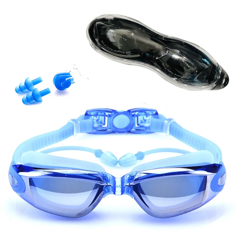 Взрослые очки для плавания, водонепроницаемые очки для плавания, костюм HD, анти-туман,, УФ Регулируемые очки по рецепту для бассейнов, для плавания - Цвет: blue
