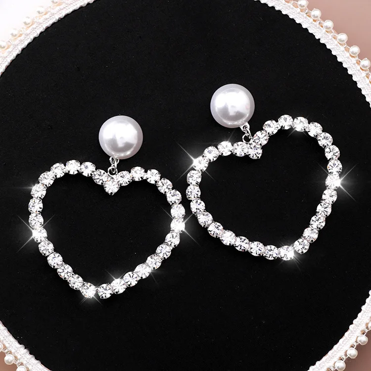 

SHIFEEL 2019 New Korea INS Handmade Pearls Rhinestone Heart-shaped Big Drop Earrings Personality Hyperbole Pendients For Women