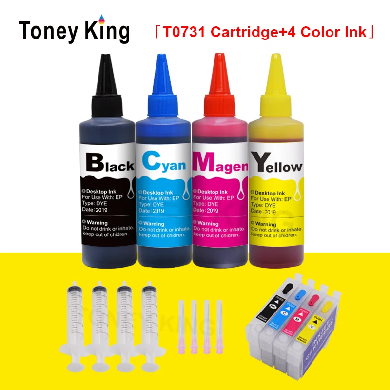 cartuchos + kit de recarga de tinta impressora 4 cores