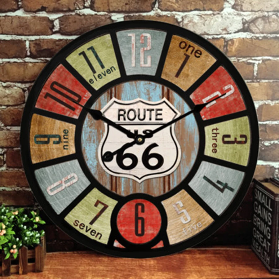 

American Retro Living Room Wall Clock Big Industrial Clock Wood Roman Numerals Numbers Reloj Shabby Chic Vintage Style 40C0032