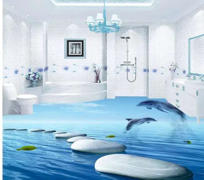 

3D Floor Mediterranean Cobblestone Dolphin TV Background Wall