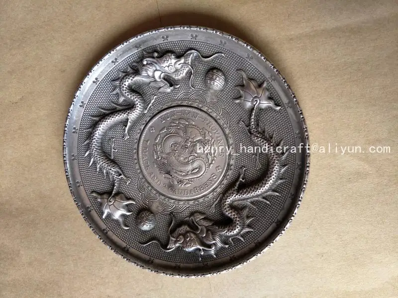 

Rare old Chinese QingDyanstysilver plate,Dragon,Free shipping